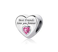 SBI Jewelry Pink Crystal Heart Best Friend Charm for Bracelets Friendship BFF Bead Pendant Gift for Birthday Christmas