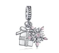 SBI Jewelry Pink Snowflakes Charm for Pandora Bracelets Jewellery Presents for Women Winter Holiday Christmas Charm for Bracelets