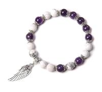 SBI Jewelry Purple Flower Angel Wings Beaded Bracelet for Women Stranded Spiritual Wrap Energy Support Bracelet with Charms Birthday Anniversary