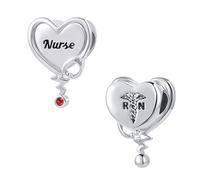 SBI Jewelry Red Heart Nurse Charm Compatible with Pandora Bracelets Birthstone IND Charm Bracelet International Nurse Day Necklace Medical Staff Gift