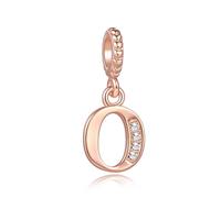 SBI Jewelry Rose-Gold 0 Number Charm with White Birthstone Compatible with Pandora Charms Bracelets Women Birthday Jewellery