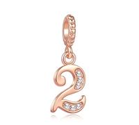 SBI Jewelry Rose-Gold 2 Number Charm with White Birthstone Compatible with Pandora Charms Bracelets Women Birthday Jewellery