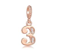 SBI Jewelry Rose-Gold 3 Number Charm with White Birthstone Compatible with Pandora Charms Bracelets Women Birthday Jewellery