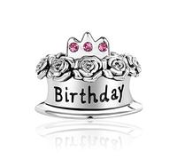 SBI Jewelry Silver Cake for October Birthday Bead with Pink Cubic Zirconia Charm Compatible with Pandora Bracelets for Women Jewellery Gifts