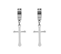 SBI Jewelry Silver Cross Dangle Huggies Earrings Women Jesus God Bible Dainty Pendant Simple Minimalist Girls Family Birthday Stainless Steel Anniversary