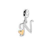 SBI Jewelry Silver Heart N Initial Letter Charm for Pandora Bracelets Necklace Pendant Dangle Alpahbet Charms for Women Birthday Jewellery Gifts N