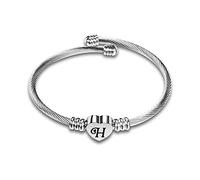 SBI Jewelry Silver Initial Bangle Bracelets for Women for Name Couple Memorial Bracelets for Women Letters Love Heart Sister Friends Niece Aunt
