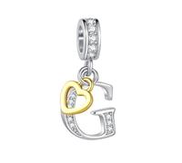 SBI Jewelry Silver Initial G Letter Charm for Pandora Bracelets Necklace Pendant Alphabet Charm for Women Heart Jewelry Gifts G