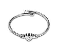 SBI Jewelry Silver Initial Letter C Cuff Bracelet Adjustable Stainless Steel Personalised Nomogram Alphabet Bangle Bracelets Gifts