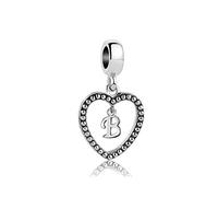SBI Jewelry Silver Initial Letter Charm Compatible Pandora Bracelet Love Heart Charm for Women Birthday Alphabet Jewellery B