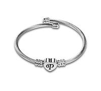 SBI Jewelry Silver Initial P Bangle Bracelets for Women Name Couple Memorial Bracelets Letters Love Heart Friends Family BFF Aunt