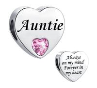 SBI Jewelry Silver Pink Heart Charm for Pandora Bracelets Necklaces Pendant for Women Dangle Forever in My Heart Auntie Charm Gifts from Niece