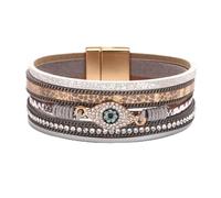 SBI Jewelry Silver The Devil's Eye Rhinestone Clasp Bracelet in PU Leather Wrap Bracelet for Women