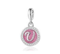 SBI Jewelry Sparkling Alphabet Initial Letter U Pink Dangle Charm Compatible with Pandora Charms Bracelets Personalised Jewellery for Women