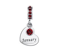 SBI Jewelry Sparkling Red Birthstone Heart Love Pendant January Birthday Charm Compatible with Pandora Bracelets for Family Friends