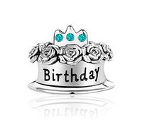SBI Jewelry Turquoise CZ Birthstone DEC Happy Birthday Cake Charm Compatible with Pandora Charm Bracelet December Women Family Friends