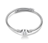 SBI Jewelry Women 15th Silver Heart Love Bangle Cuff Bracelets for Birthday Number 15 Birthday Jewellery Gifts Bracelets