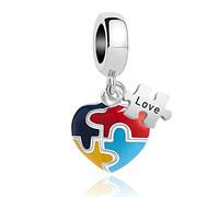SBI Jewelry Women Autism Puzzle Charm for Bracelets Love Heart Red Blue Yellow Family Mum Sister Wife Birthday Compatible with Pandora Bracelet