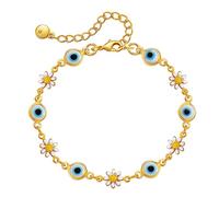 SBI Jewelry Women Flower Charm Blue Evil Eye Bracelet Lucky Charm Protection Adjustable Gold Bracelet for Mum Birthday Jewellery Gift