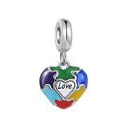 SBI Jewelry Women Jigsaw Puzzle Autism Pendant Love Autistic Heart Birthday Dangle Charm Compatible Pandora Charm Bracelet for Women