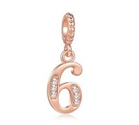SBI Jewelry Women Rose-gold Number 6 Dangle Birthday Charm Compatible with Pandora Charms Bracelets for Mom Jewellery