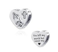 SBI Jewelry You Left My World but Never My Heart Bead for Mum Daughter Grandma Prayer Cross Charm Compatible with Pandora Bracelets