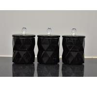 SBiznest Set Of 3 Marble Design Coffee Tea Sugar Canisters Container Kitchen Jar Pots Crystal Best For Gift Home Decor (Black)