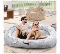 SBJKLYRN, Plush Fluffy Round Cuddler Bed for Adults - Machine Washable Human Dog Bed with Foam Filling and Removable Cover,Dog Bed(Grey,175cm/69in)