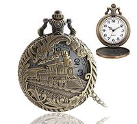 SBJKLYRN Pocket Watch, 3D Steam Train Pocket Watch Classical Sculptured Quartz with Short Chain for Men Women, Gift Birthday Anniversary Day Christmas Fathers