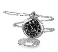SBJKLYRN Pocket Watch, Vintage Pocket Watch Smooth with Chain Roman Numerals Pocket Watch Antique Pocket Watch for Men Women Dad Birthday Anniversary Day(Silver)