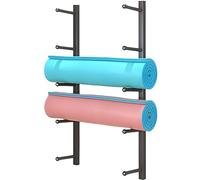SBJKLYRN Yoga Mat Storage Rack, Wall Mount Yoga Mat Holder, 5 -Layer Metal Exercise Mats Rack - Home Gym Storage Organizer for Foam Rollers Skateboard Ski Board(Black,5)