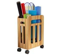 SBJKLYRN Yoga Mat Storage Rack, Wooden Yoga Mat Holder, Movable Home Gym Storage Rack with Handles/4 Wheels for Workout Room Office Fitness Class