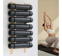SBJKLYRN Yoga Mat Storage Rack, Workout Room Yoga Mat Holder Wall Mount, 2-9 Layer Wooden Storage Rack Mounted, Large Gym Organization Floating(7)