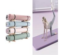 SBJKLYRN Yoga Mat Storage Rack, Yoga Mat Storage 4 Tiers - Shelf for 8 Mats, Natural Wood Rack for Home Gym Office Studio
