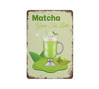 SBKGBIEHG Matcha Green Tea Latte Funny Metal Sign Vintage Decor Home Kitchen Bar Cafe Club Cave Wall Decor Retro Tin Sign 20x30cm