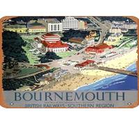 SBKGBIEHG Metal Sign Bournemouth, Dorset. British Railways Travel Retro Decor Home Kitchen Bar Cafe Club Cave Wall Decor Vintage Tin Sign 20x30cm