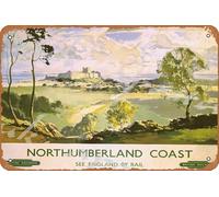 SBKGBIEHG Metal Sign British Rail Northumberland Bamburgh Railway Retro Decor Home Kitchen Bar Cafe Club Cave Wall Decor Vintage Tin Sign 20x30cm