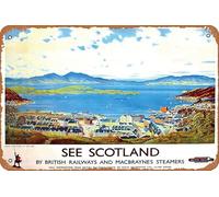 SBKGBIEHG Metal Sign British Rail Oban Scotland Railway Travel Retro Decor Home Kitchen Bar Cafe Club Cave Wall Decor Vintage Tin Sign 20x30cm