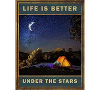 SBKGBIEHG Metal Sign Camping Life Is Better Under The Stars Funny Retro Sign Home Kitchen Bar Cafe Club Cave Wall Decor Vintage Tin Sign 30x43cm