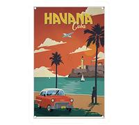 SBKGBIEHG Metal Sign Travel Cuba Havana Tin Sign Vintage Decor Art Sign Home Kitchen Bar Cafe Club Cave Wall Decor Retro Tin Sign 30x43cm