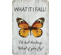 SBKGBIEHG Metal Sign What If I Fall？Oh But My Darling What If You Fly Retro Decor Home Kitchen Bar Cafe Club Cave Wall Decor Vintage Tin Sign 20x30cm