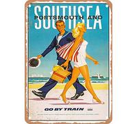 SBKGBIEHG Metal Tin Sign 1962 Portsmouth And Southsea British Railways Retro Decor Art Sign Home Kitchen Bar Cafe Club Cave Wall Decor Vintage Sign 20x30cm