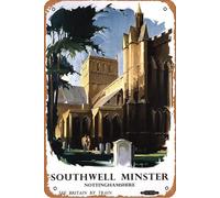 SBKGBIEHG Metal Tin Sign British Rail Southwell Minster Nottingham Railway Retro Decor Art Sign Home Kitchen Bar Cafe Club Cave Wall Decor Vintage Sign 20x30cm
