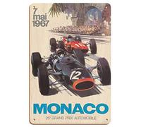 SBKGBIEHG Metal Tin Sign Monaco - 25th Grand Prix Automobile - Formula One F1 Car Racing By Michael Turner C.1967 Vintage Decor Art Sign Home Kitchen Bar Cafe Club Cave Wall Decor Retro Sign 30x43cm