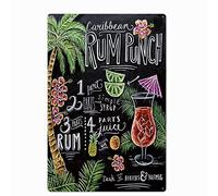 SBKGBIEHG Retro Tin Sign Rum Punch Cocktail Recipe Art Sign Rustic Decor Vintage Sign Home Kitchen Bar Cafe Club Cave Wall Decor Metal Sign 20x30cm