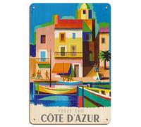 SBKGBIEHG Vintage Tin Sign France - The French Riviera - Jacques Nathan-Garamond C.1953 Retro Decor Art Sign Home Kitchen Bar Cafe Club Cave Wall Decor Metal Sign 20x30cm