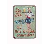 SBKGBIEHG Vintage Tin Sign The Happy Hour Lounge Welcome It'S Beer O'Clock Retro Decor Art Sign Home Kitchen Bar Cafe Club Cave Wall Decor Metal Sign 20x30cm