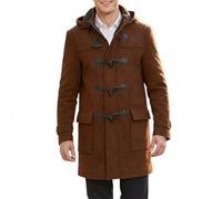 SBL SOUTH BEACH LEATHER Men’s Black Duffle Coat with Hood - Winter Wool Blend Long Car Coat - Toggle Button Closure - Warm & Stylish Overcoat for Men (UK, Alpha, XL, Regular, Regular, Brown)