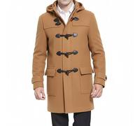 SBL SOUTH BEACH LEATHER Men’s Black Duffle Coat with Hood - Winter Wool Blend Long Car Coat - Toggle Button Closure - Warm & Stylish Overcoat for Men (UK, Alpha, XL, Regular, Regular, Camel)