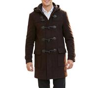 SBL SOUTH BEACH LEATHER Men’s Black Duffle Coat with Hood - Winter Wool Blend Long Car Coat - Toggle Button Closure - Warm & Stylish Overcoat for Men (UK, Alpha, XL, Regular, Regular, Dark brown)